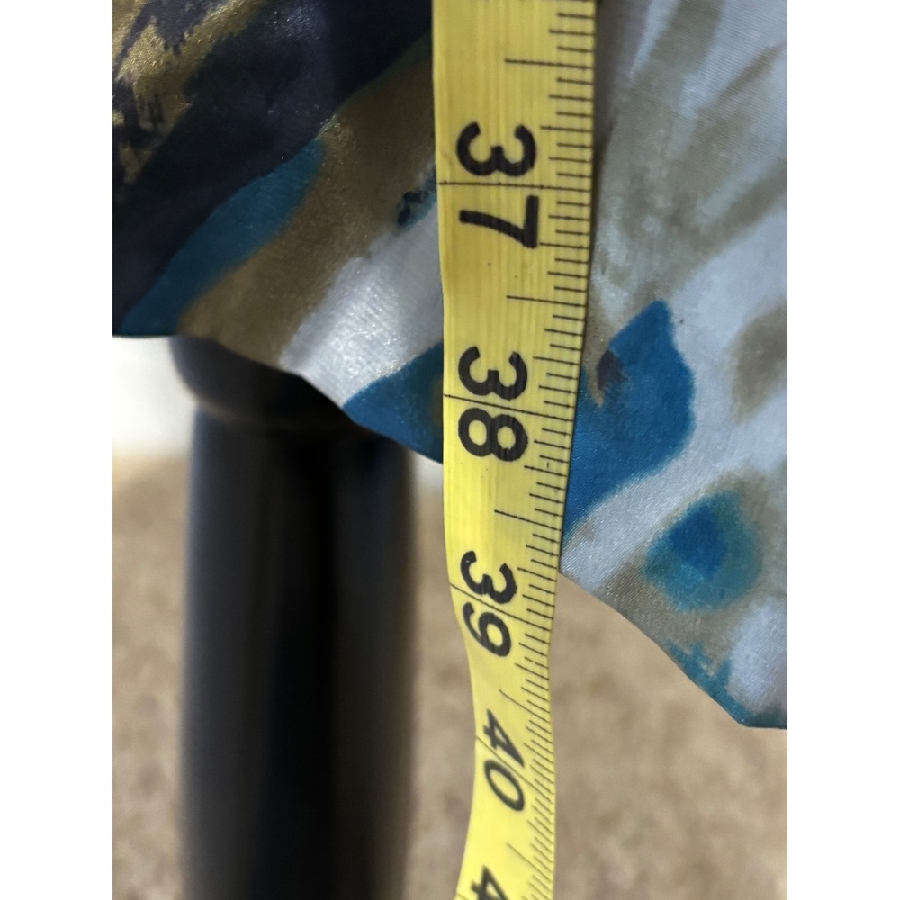 Silk Abstract Teal Blue Gold Halter Neck Babydoll ruche Dress Sz 2 y2k 90s fairy - Picture 5 of 11